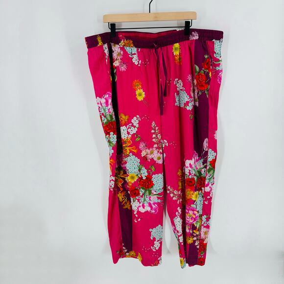 Johnny Was Silk Blend Floral Pajama Pants Size 3X Hot Pink Boho Luxe - Picture 1 of 7